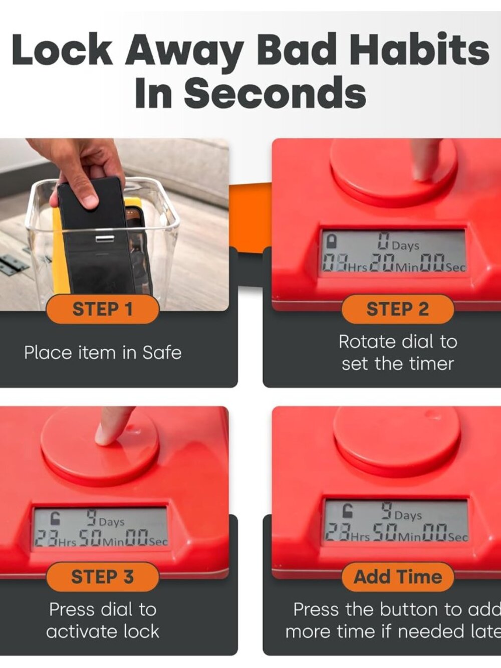 KSafe Timer Lock Box for Phones, Snacks & Medications - Cell Phone Jail & Food S - Picture 5 of 7